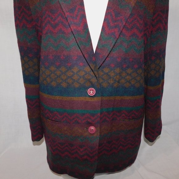 Vintage 90s Two Roads Womens 11 Navajo Southwestern Print Oversized  Blazer - Picture 11 of 15
